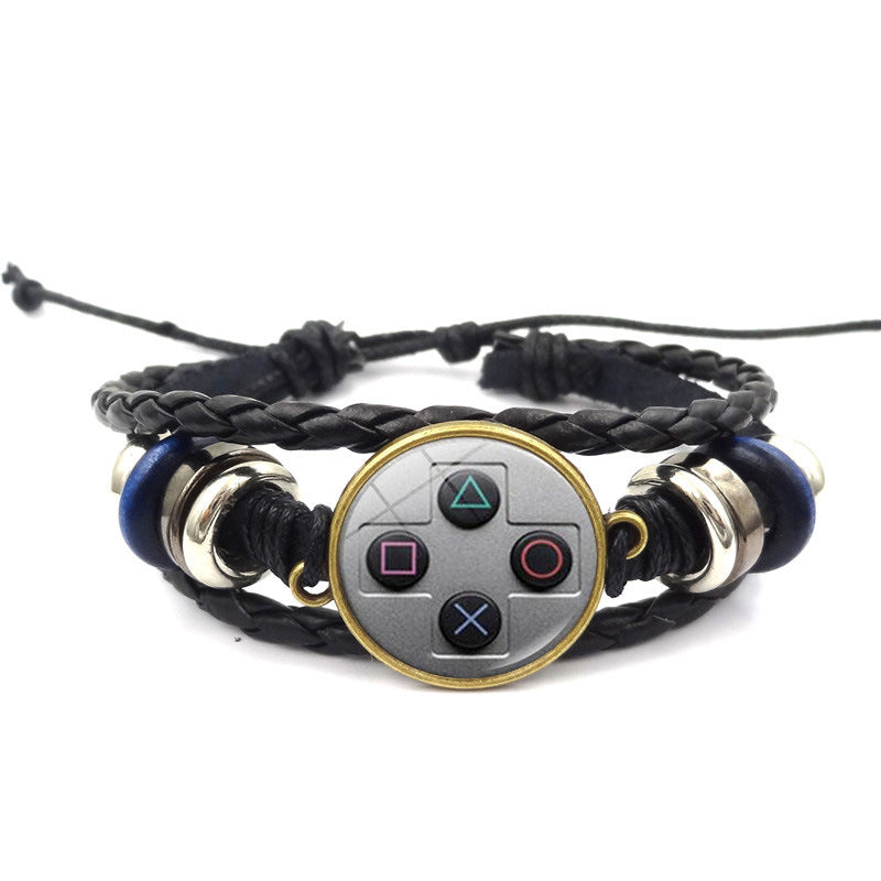 Unisex Leather Bracelet Vintage Alloy Constellation Beaded Design Retro Game Controller Time Gem Anniversary Keepsake