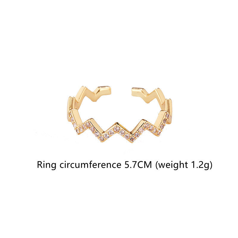 Womens Adjustable Copper Ring Korean Geometrical Design Micro Zircon Inlaid Diamond Electroplated Jewelry Gift