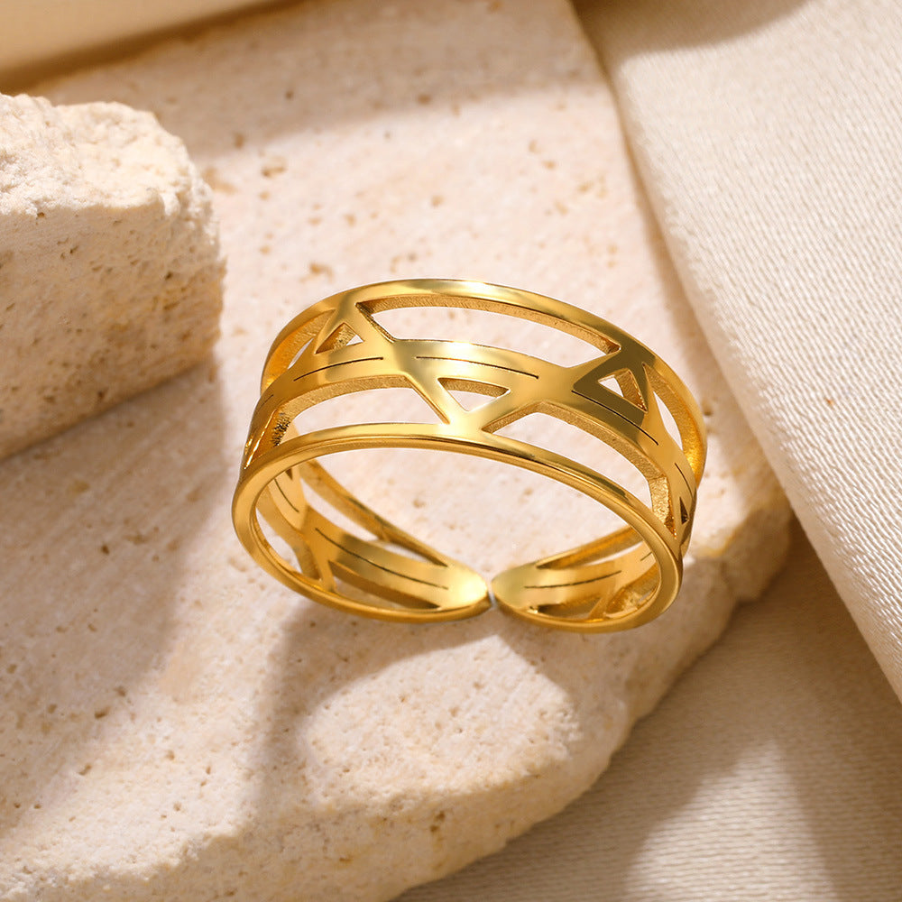 Unisex Adjustable Stainless Steel Ring Heart Shape Geometric Hollow Design Band For Women And Men Everyday Jewelry