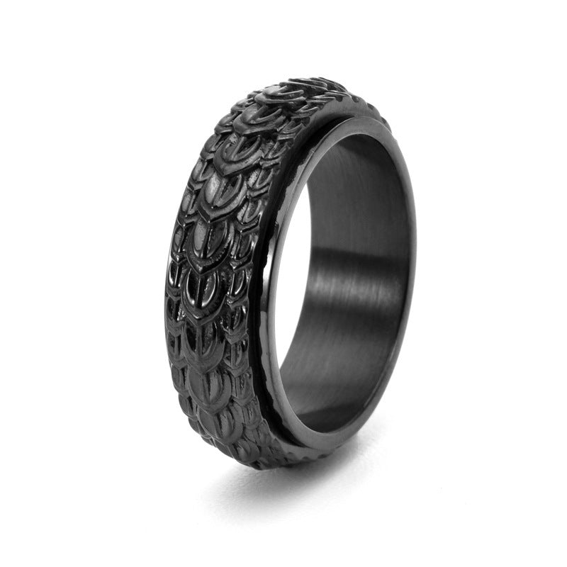 Dragon Scale Rotatable Ring For Men Titanium Steel Vintage Finish No 6 7 8 9 10 11 12 Geometric Rounder Design