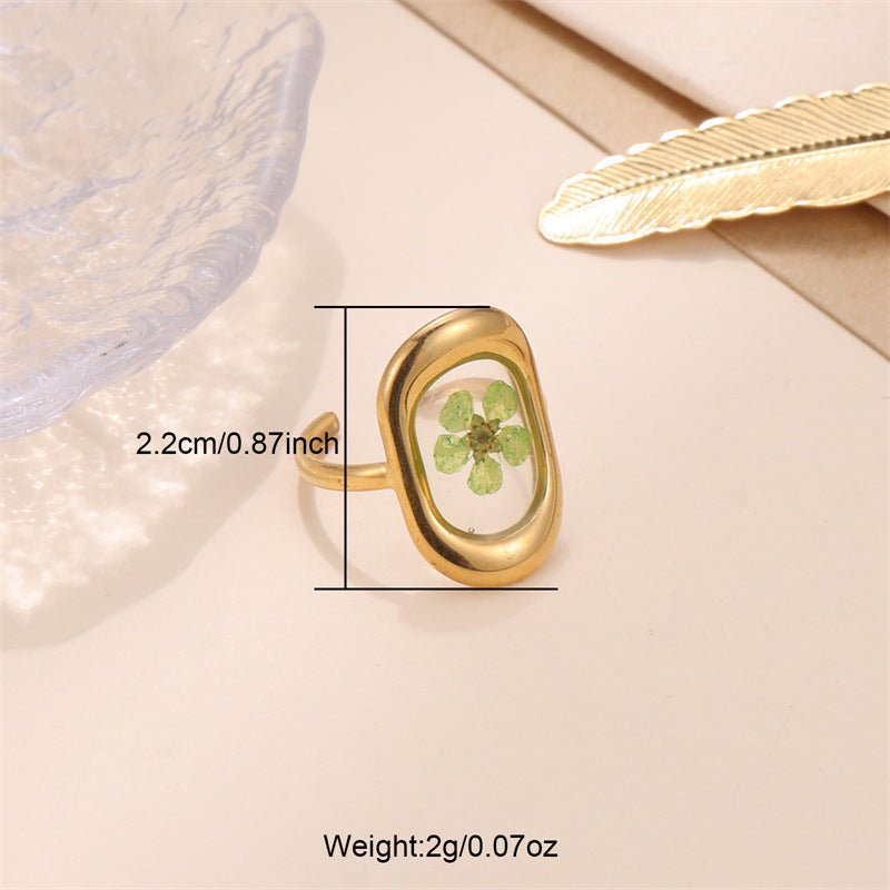 Stainless Steel Preserved Fresh Flower Ring Adjustable Unisex Jewelry Electroplated Elegant Bloom Design Everyday Use