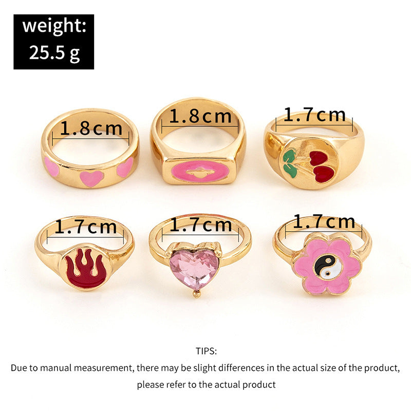 Womens Rhinestone Heart Ring Sets Alloy Inlaid With Artificial Gems Animal Zodiac Electroplated Rings For Women