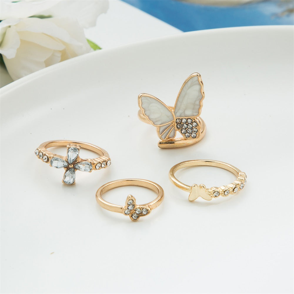 Butterfly Ring Set Four Piece Electroplated Alloy Jewelry