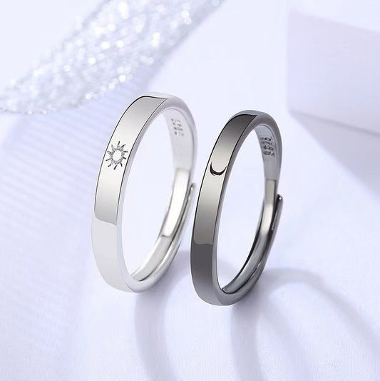 Celestial Couple Rings For Women And Men Moon And Star Alloy Design Ring Set Individually Packaged Satin Shine