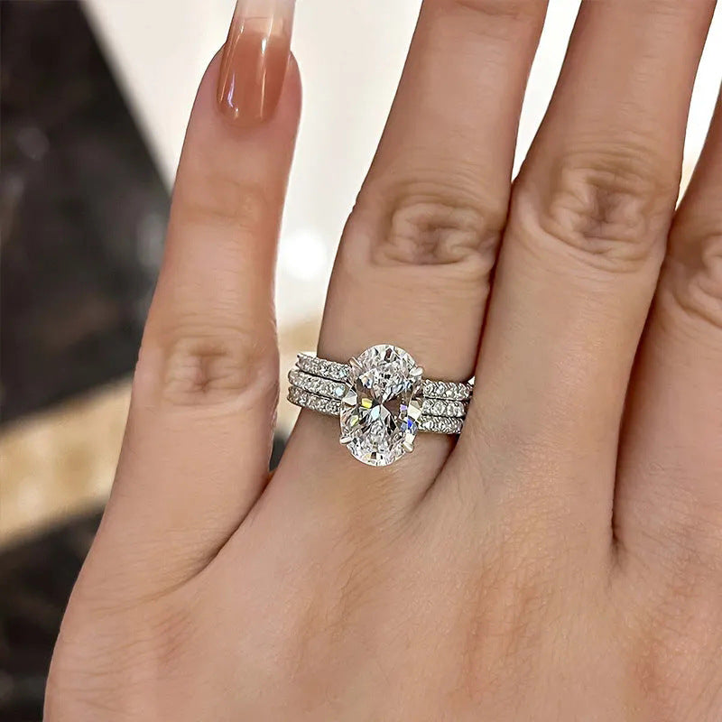 Geometric Zircon Ring Inlaid White Gold Plated Copper Jewelry For Women Size 6 7 8 9 10 Gift Fashion Accessory