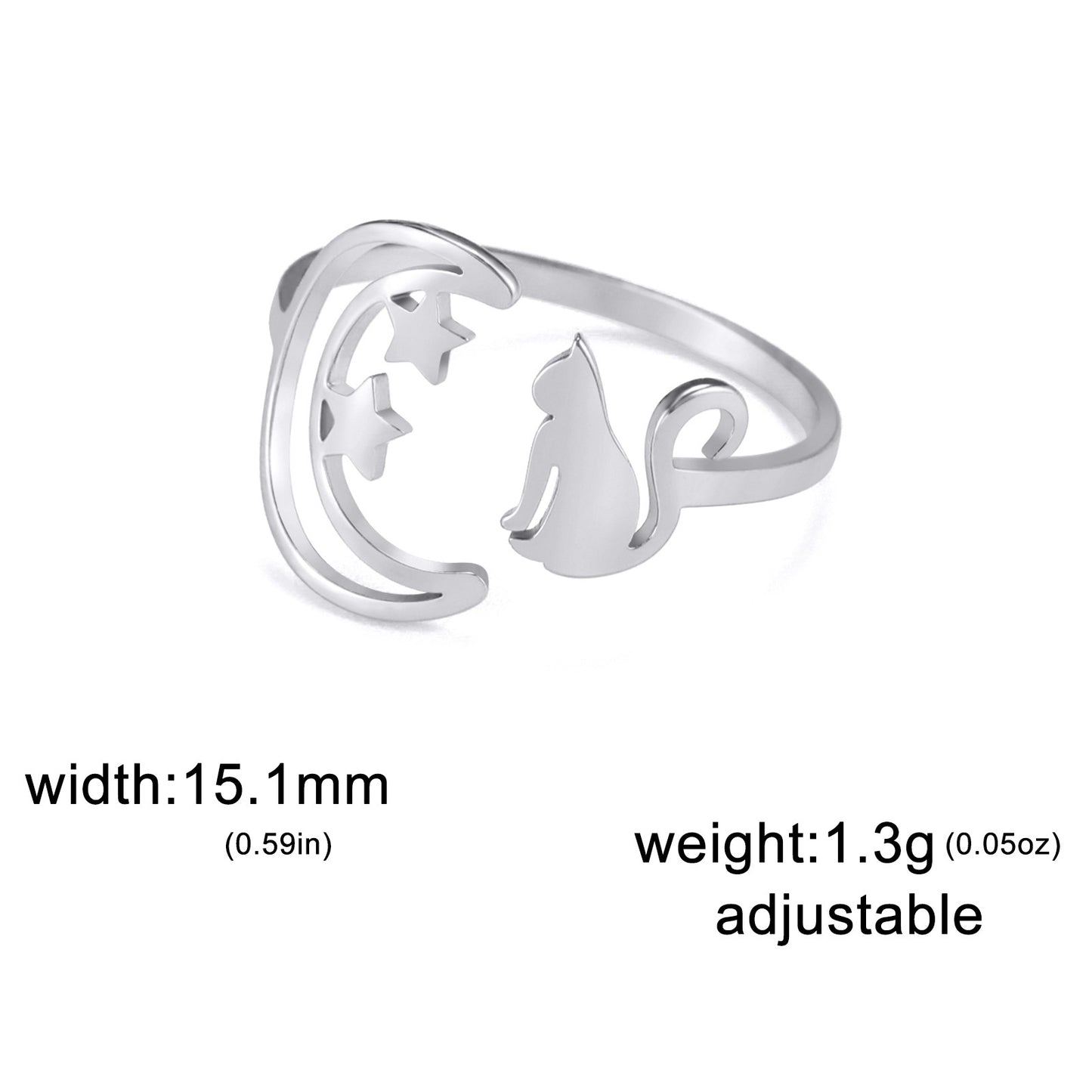 Unisex Crescent Star Ring Stainless Steel Gold Tone
