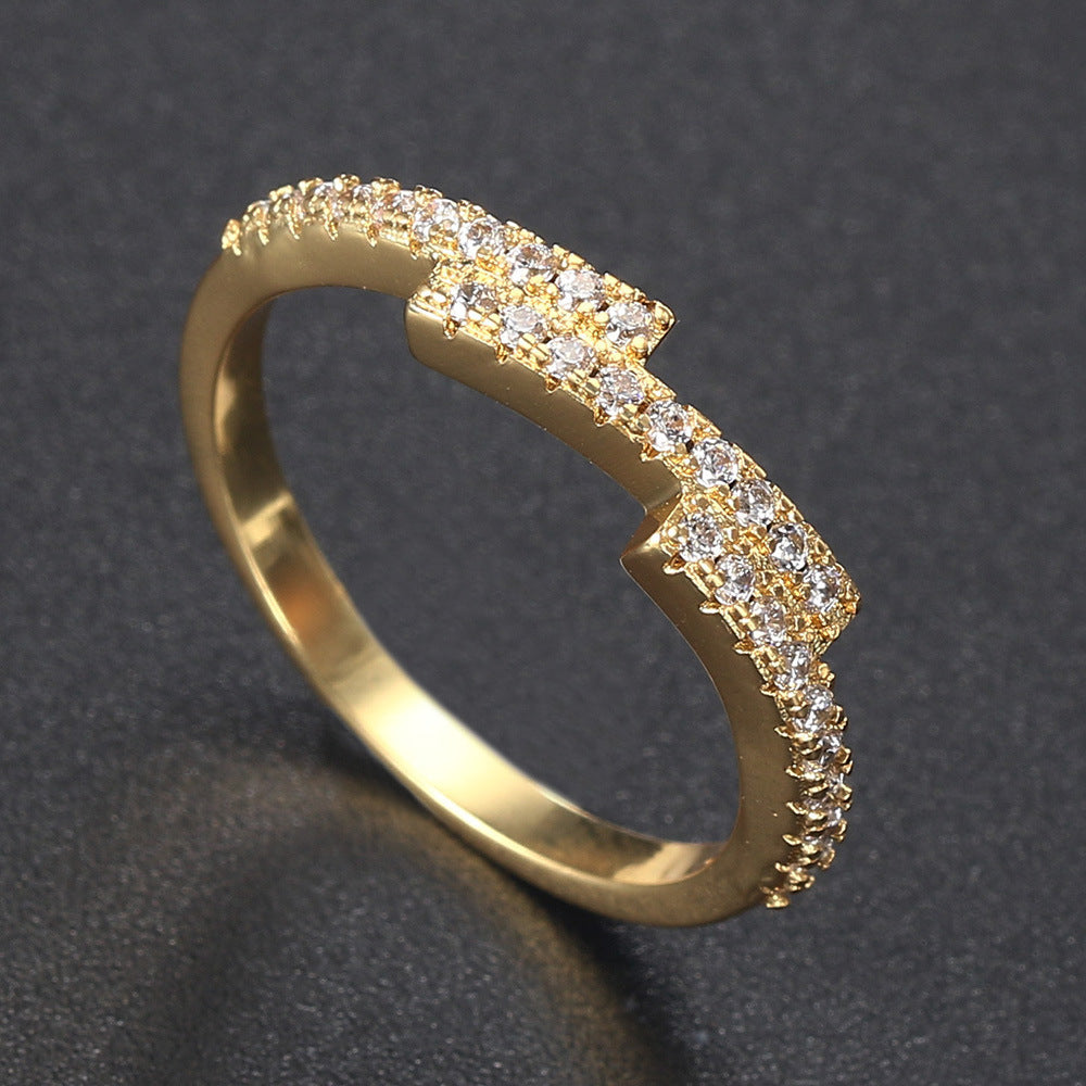 Womens Ring Triple Row Cubic Zirconia Inlaid Geometric Design 4mm Band Platinum Gold Finish For Everyday Wears