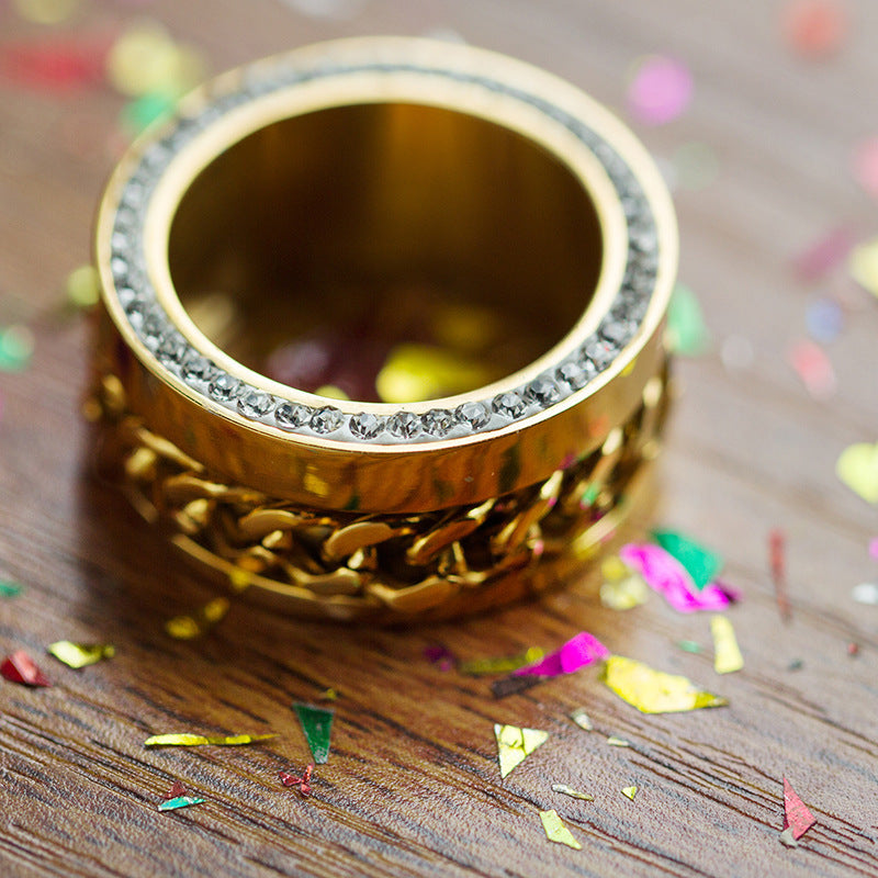 Geometric Ring For Women Girls Stainless Steel Electroplated Ring With Side Stick Drill Detail European Fashion