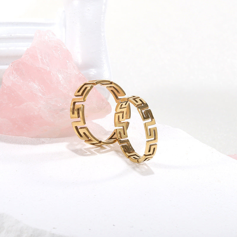 Mens Titanium Steel Ring Great Wall Pattern Auspicious Cloud Design Fashion Jewelry Electroplated For Men Chic