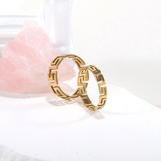 Mens Titanium Steel Ring Great Wall Pattern Auspicious Cloud Design Fashion Jewelry Electroplated For Men Chic