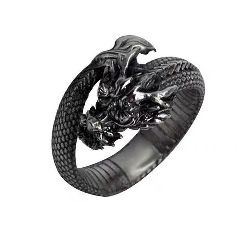 Dragon Ring Unisex Fashion Retro Copper Ring Anti Tarnish Silver Finish Unique Design For Everyday Wear Casual