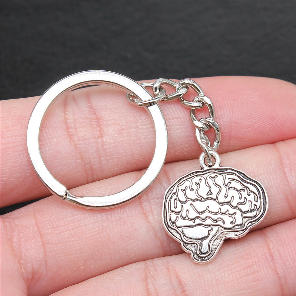Unique Brain Pendant Keychain Zinc Alloy Fashion Key Ring Silver And Copper Color Decoration Accessory Jewelry