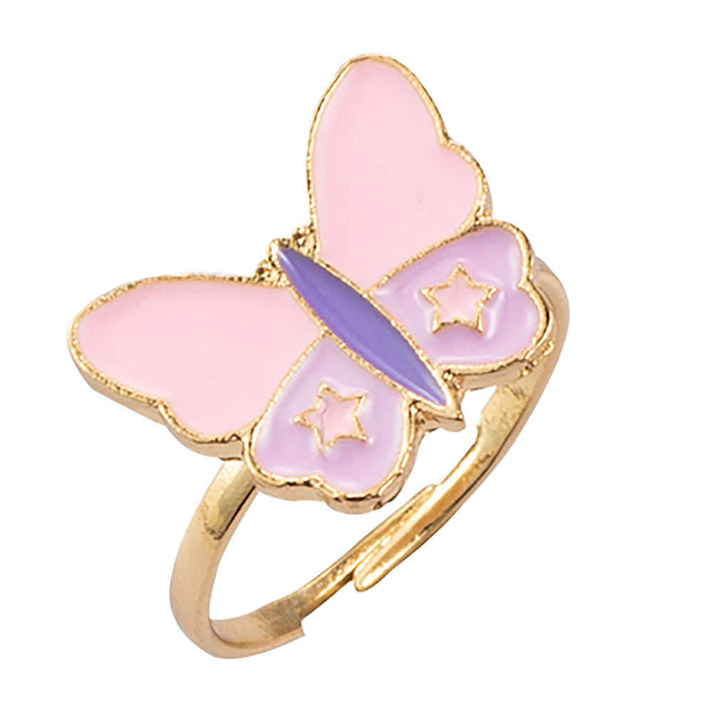 Womens Opening Ring Adjustable Alloy Ring With Cartoon Animal Design Rainbows Peach Hearts Butterfly Mushrooms