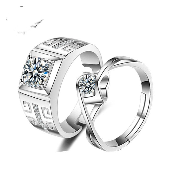 Couple Rings Korean Fashion Jewelry Gift White Copper Electroplated Open Rings Women Men Matching Promise Bands