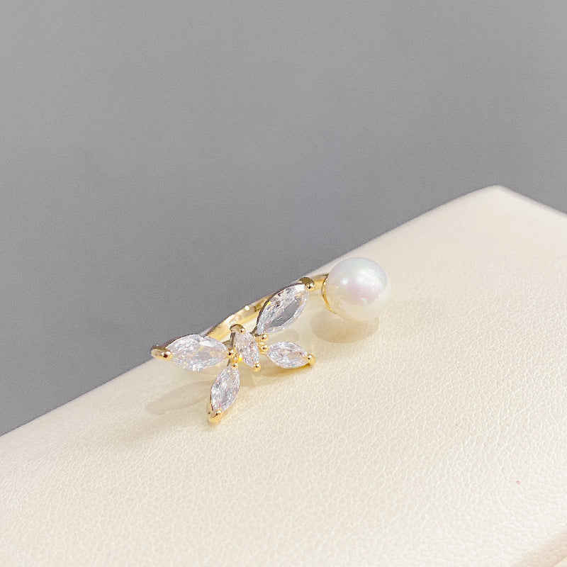 Womens Heart Design Flower Pattern Copper Ring Electroplated Fashion Jewelry Index Finger Durable Elegant Trend