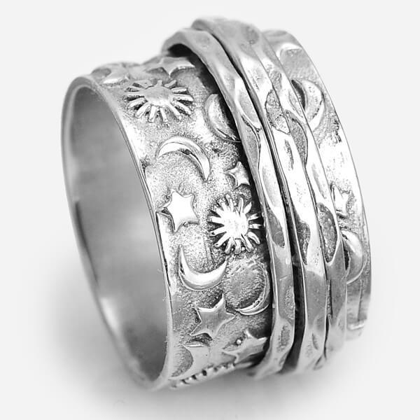 Vintage Star Moon Ring Silver Tone Alloy Retro Fashion Jewelry For Women And Girls Gift For Everyday Wear Plus