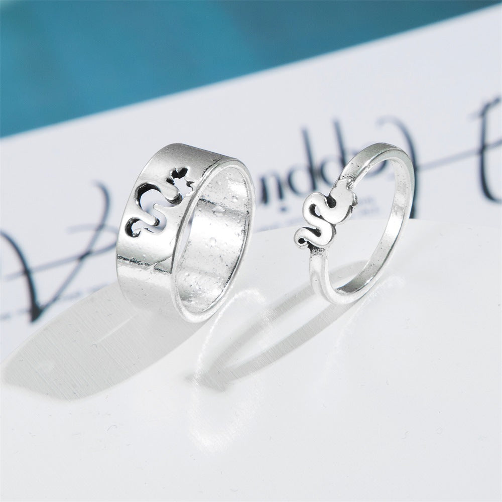 Machined Alloy Couple Rings Silver Dragon Punk Style for Women and Men Fashion Ring Set Unisex Gift Idea for Lovers