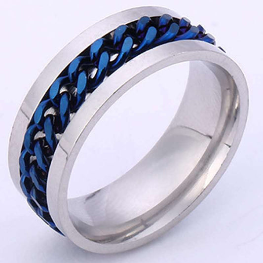 Handmade Titanium Steel Rotatable Ring With Geometric Ellipse Design For Daily Wear Blue Accessory For Daily Style