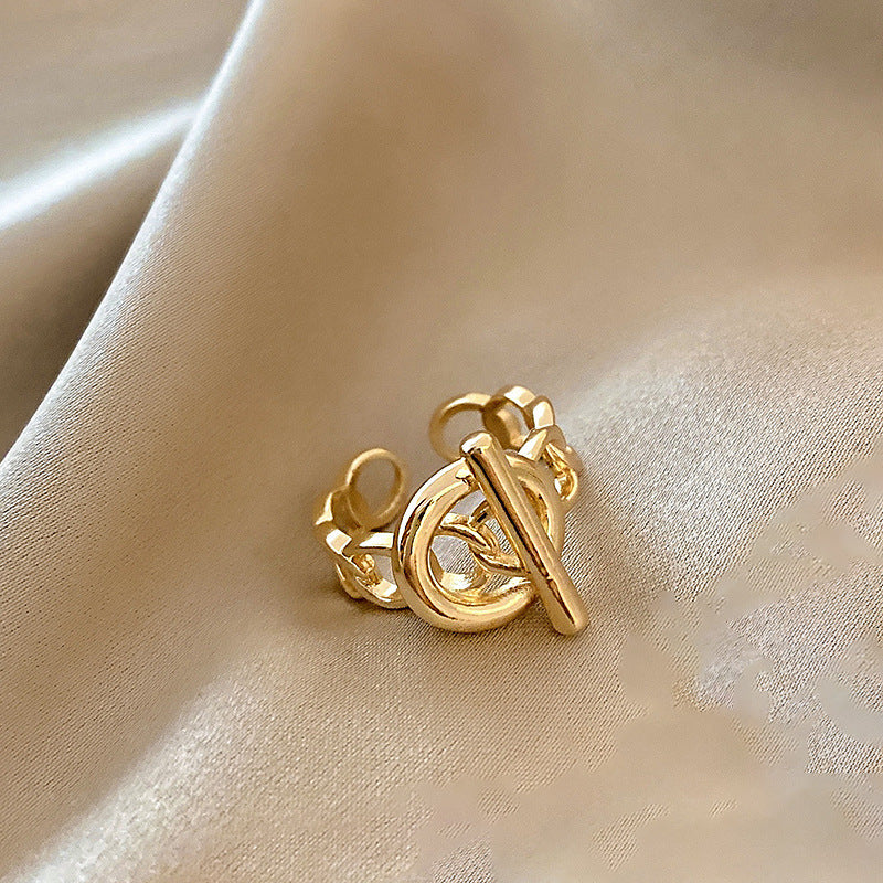 Women Adjustable Gold Plated Rings With Geometric Design And Artificial Gems For Wedding Jewelry Korean Fashion