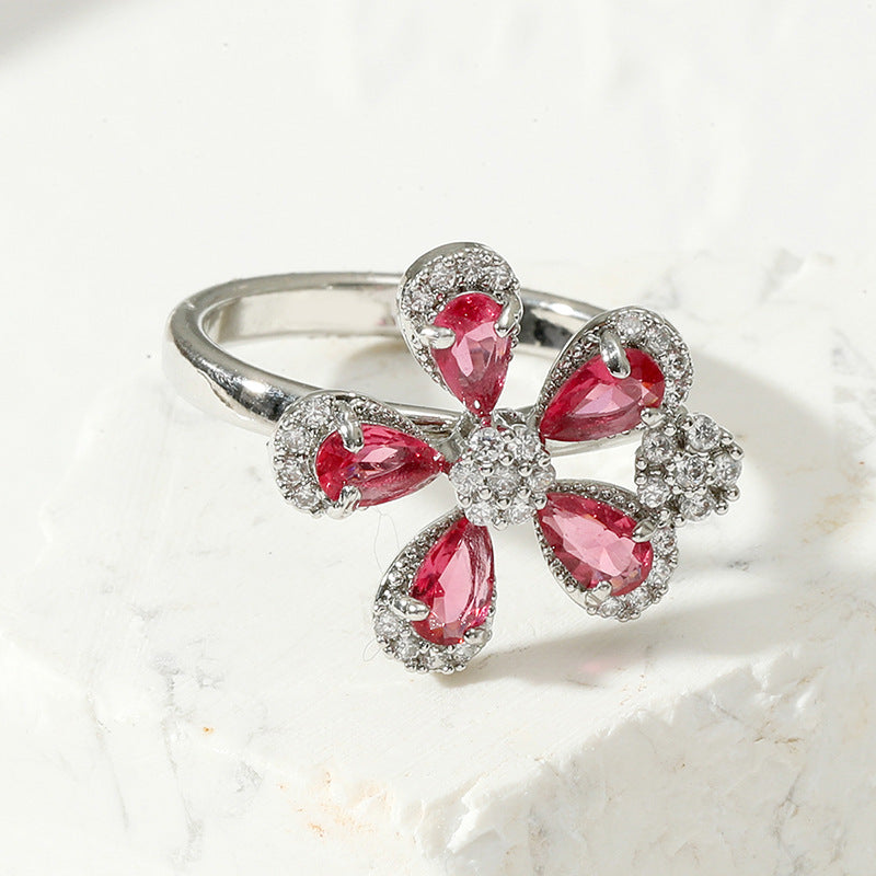 Copper Ring For Women Geometric Silver Inlay AAA Zircon Crystal European American Style 17mm Classic Jewelry Gift