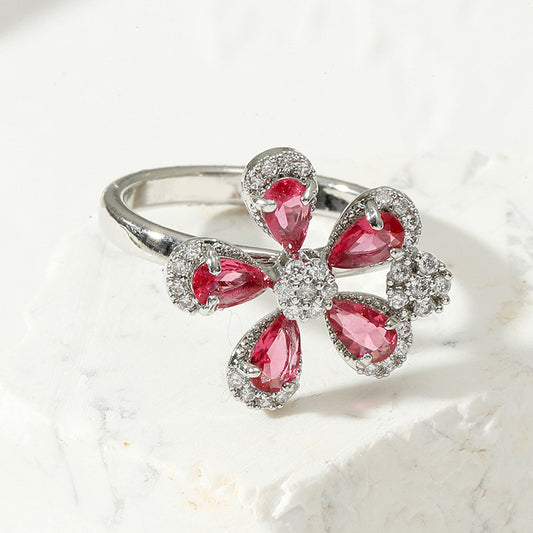 Copper Ring For Women Geometric Silver Inlay AAA Zircon Crystal European American Style 17mm Classic Jewelry Gift