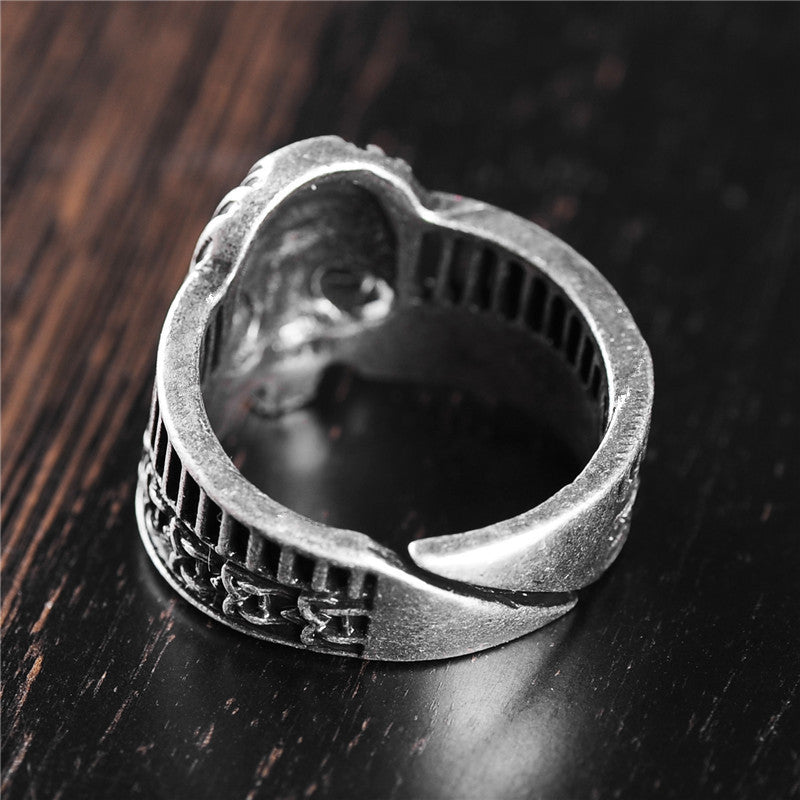 Unisex Metal Ring With Adjustable Opening Geometric Ornament Vintage Hip Hop Fashion Jewelry Silver Electroplated Band