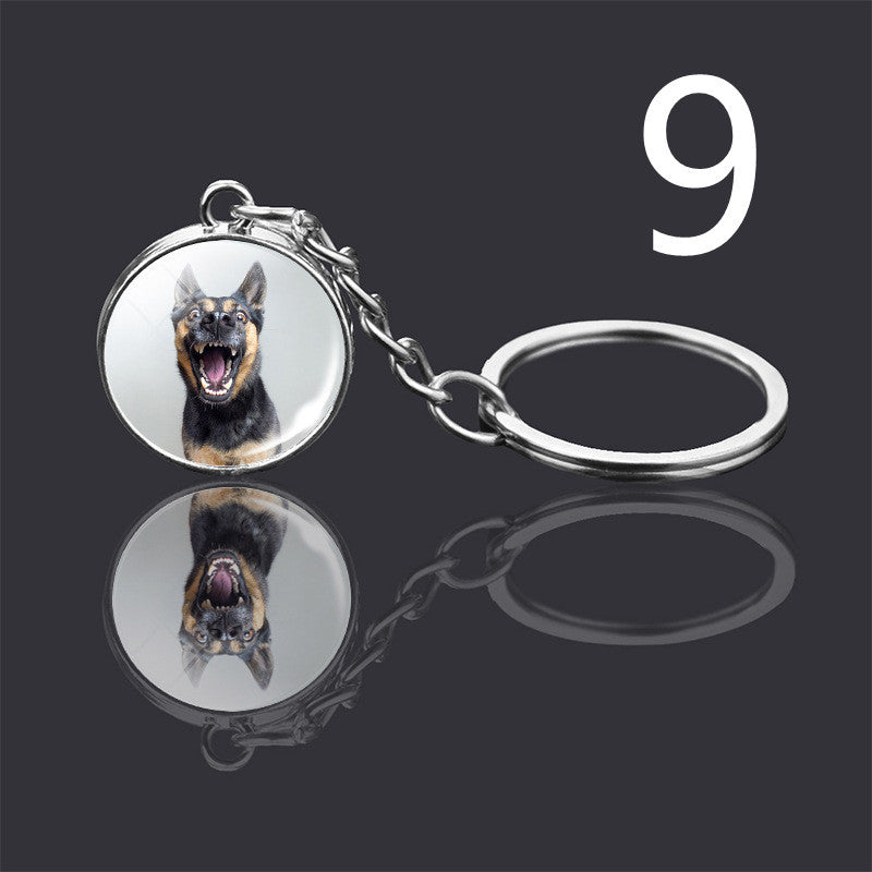 Dog Keychain Double Sided Glass Ball Pendant Exquisite Metal Design Key Chain For Pet Lovers Gift For Everyday