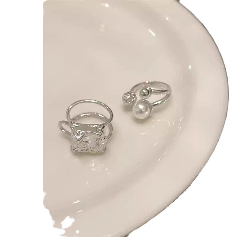 Womens Alloy U Shaped Index Finger Ring With Pearl Bow Design Electroplated Silver Finish Jewelry Trendy Piece