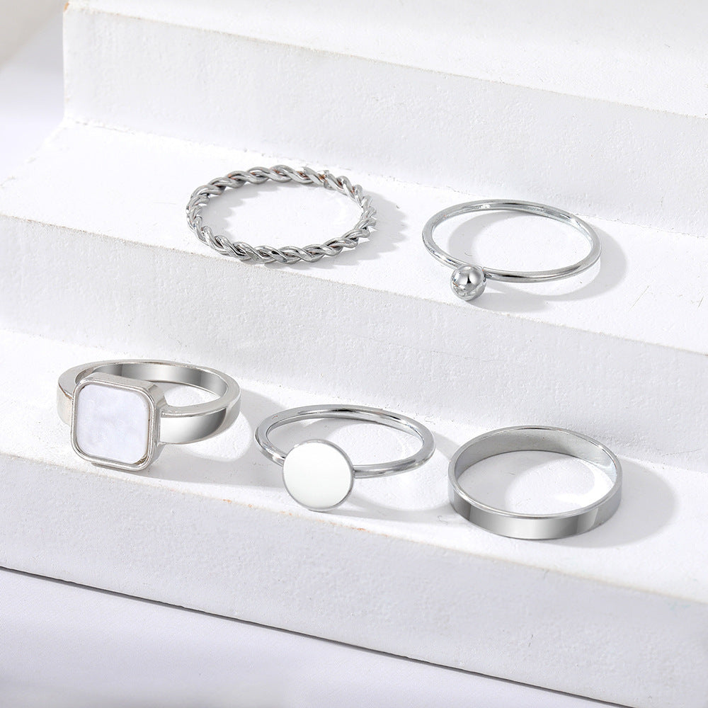 Women's Geometric Alloy Ring Set Stackable Rings Electroplated Quadrangle Design Five Piece Jewelry Collections