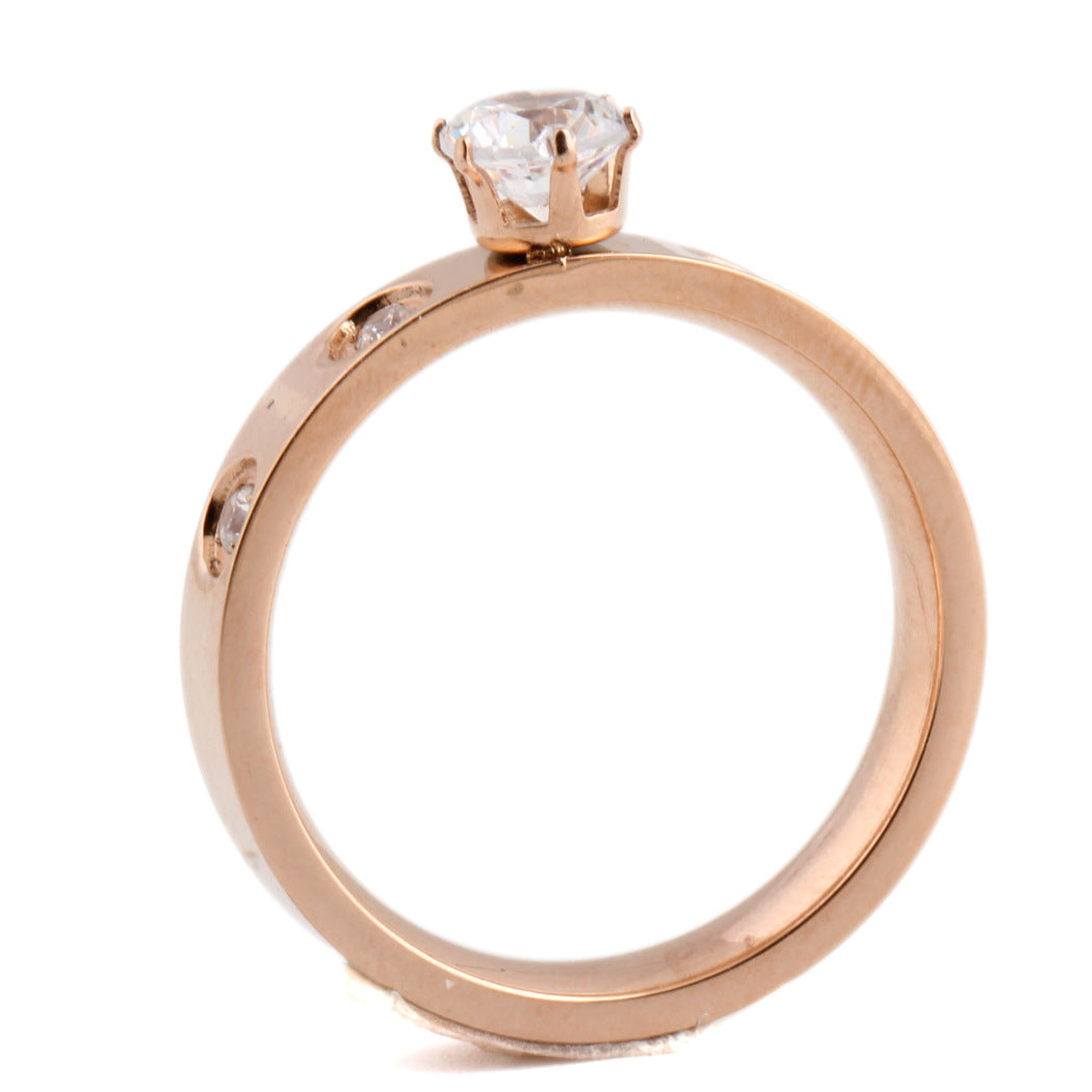 Women Titanium Steel Ring With Rhinestones Diamond Geometric Design Elegant Everyday Wear Jewelry Elegant Ring