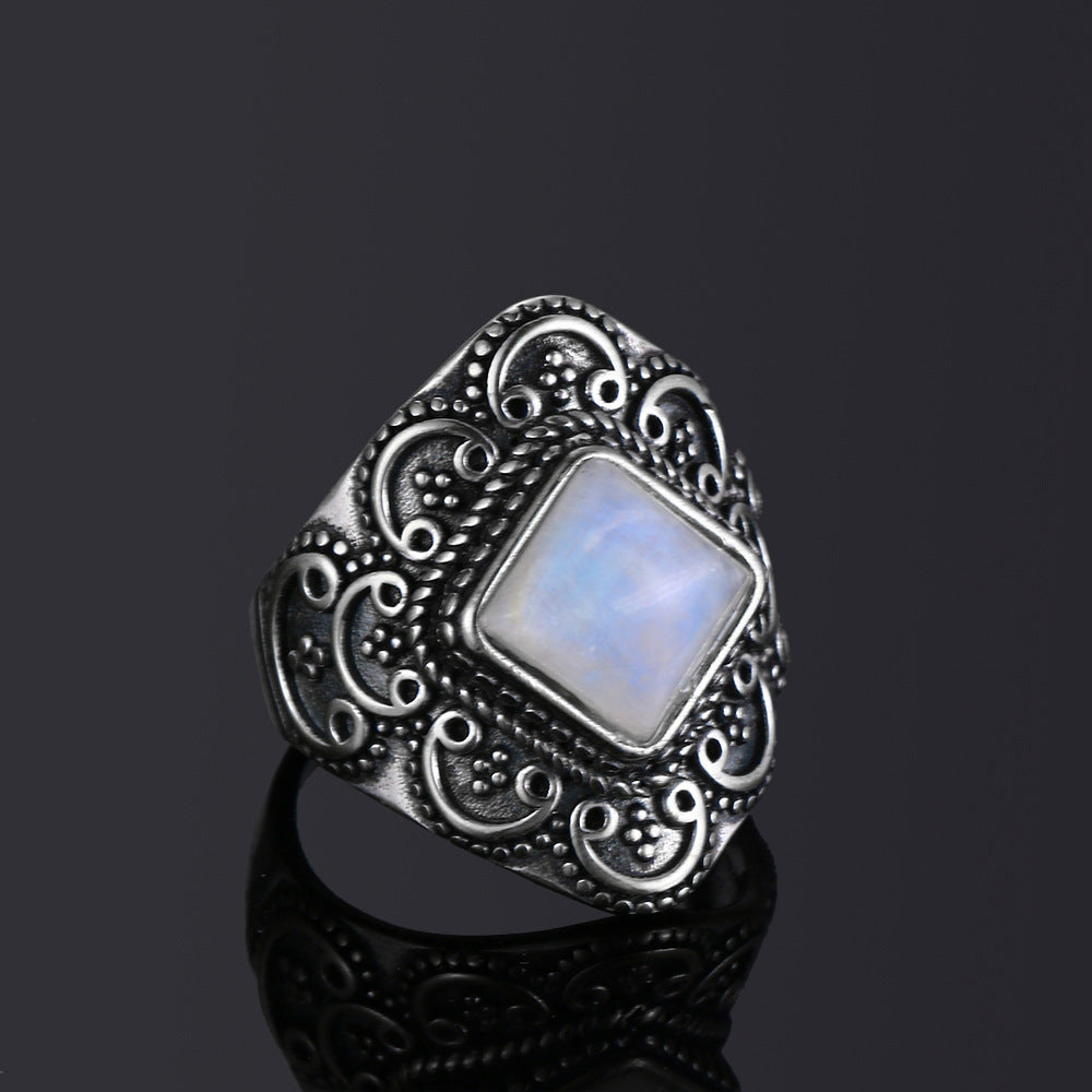 Vintage Blue Moonstone Ring Inlaid Natural Gemstone European American Style for Women Individually Packed Gems