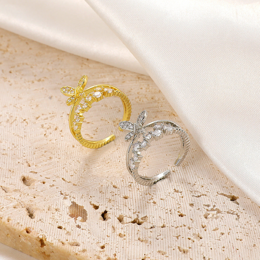 Womens Butterfly Ring Exquisite Alloy Ring With Micro-Encrusted Zircon Animal Zodiac Ring Fashion Jewelry Gift
