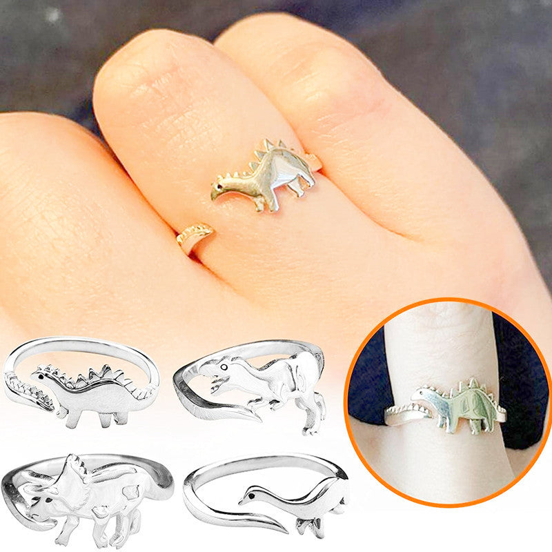 Womens Adjustable Dinosaur Ring Alloy Stegosaurus Tyrannosaurus Triceratops Long Neck Dragon For Women Jewelry