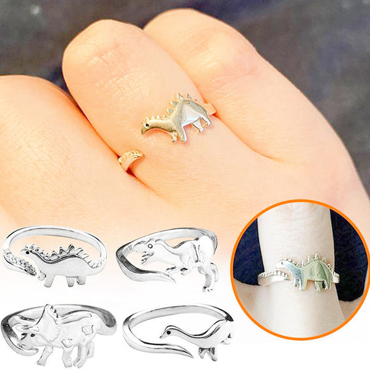 Womens Adjustable Dinosaur Ring Alloy Stegosaurus Tyrannosaurus Triceratops Long Neck Dragon For Women Jewelry