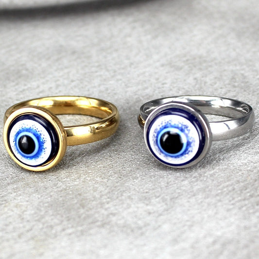 Unisex Titanium Steel Ring Angel Eye Design Durable Wear Resistant Vacuum Plated Fashion Jewelry Gold Tone Lux