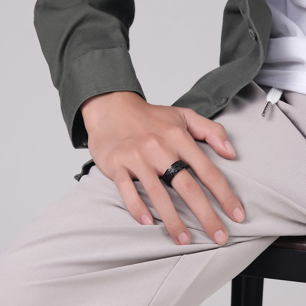 Rotatable Retro Eye Titanium Steel Ring Hand Jewelry Geometric European American Style Packing Lists Occasions