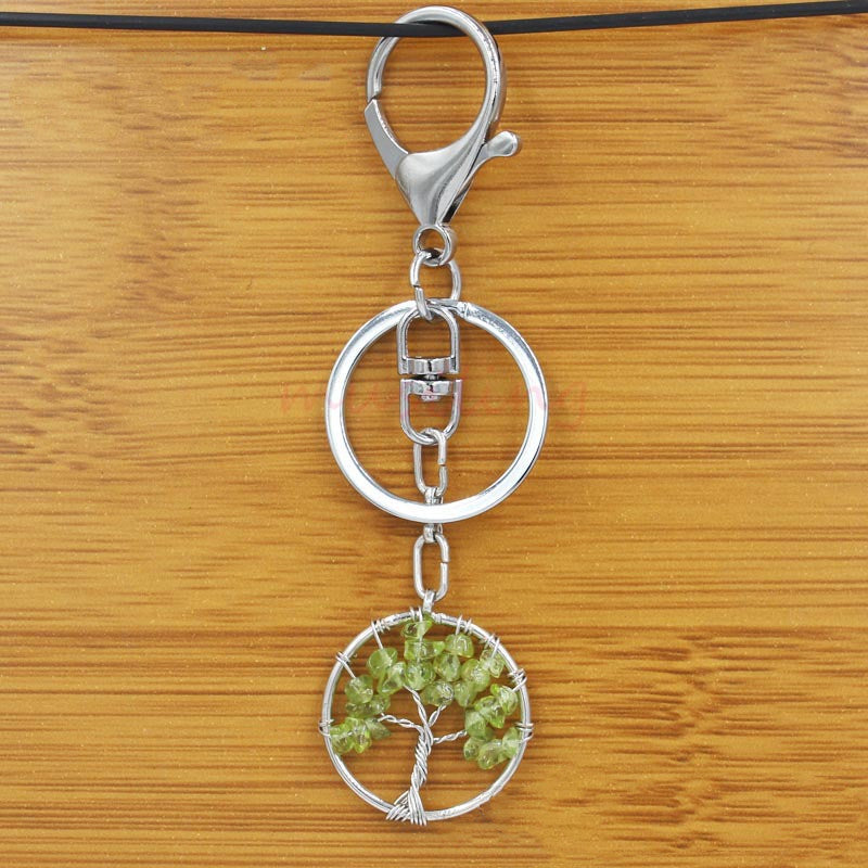 Crystal Tree of Life Amethyst Keychain Pendant Electroplated Round Charm for Handbags and Backpacks Decoration