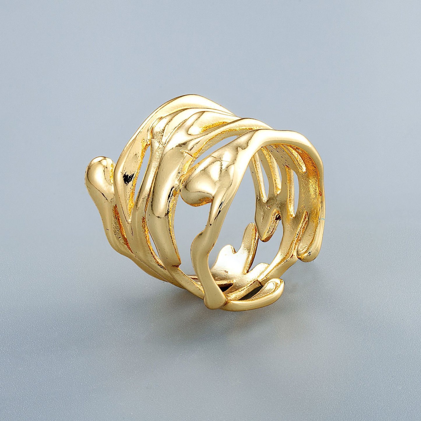 Unisex Adjustable Copper Ring 22mm Wide Geometric Pattern Irregular Band For Birthday Gift Holiday Present Now