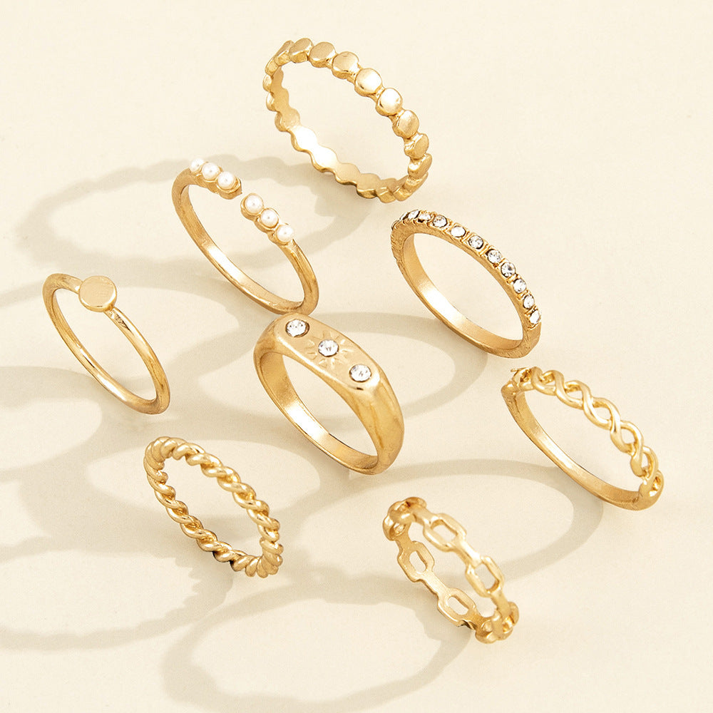 Gold Ring Set Eight Pointed Star Rings With Pearl And Diamond Geometric Alloy European Rings Fashion Jewelry 8