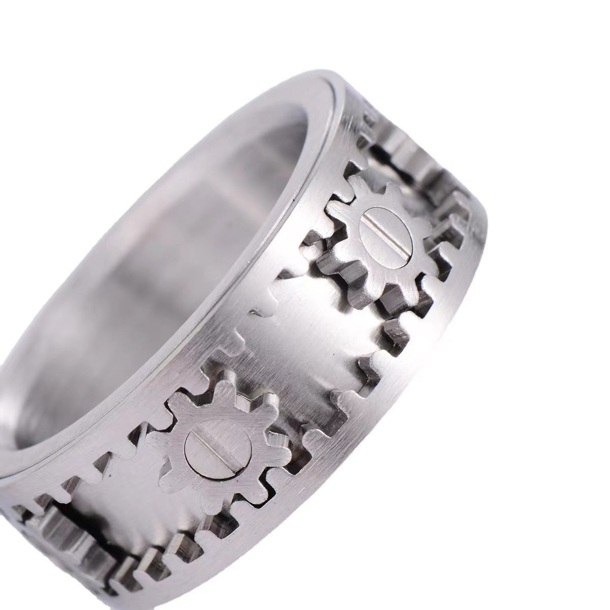Stainless Steel Gear Ring For Men And Women Unisex Mechanical Design Silver Tone Statement Jewelry Everyday Use