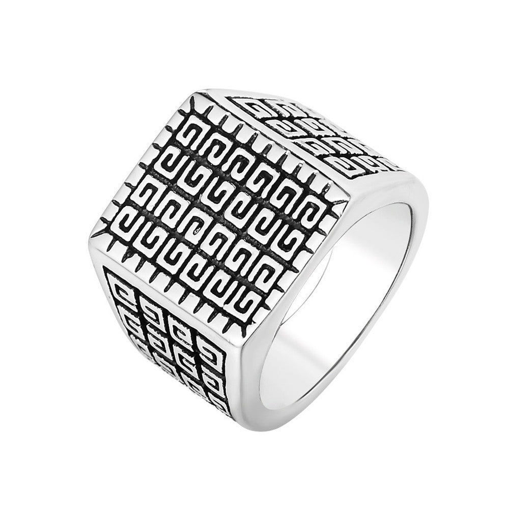 Men's Ring Square Simple Band Stainless Steel Ring European American Retro Ring Steel Color Gold Ring for Men and for Women Minimalist Ring