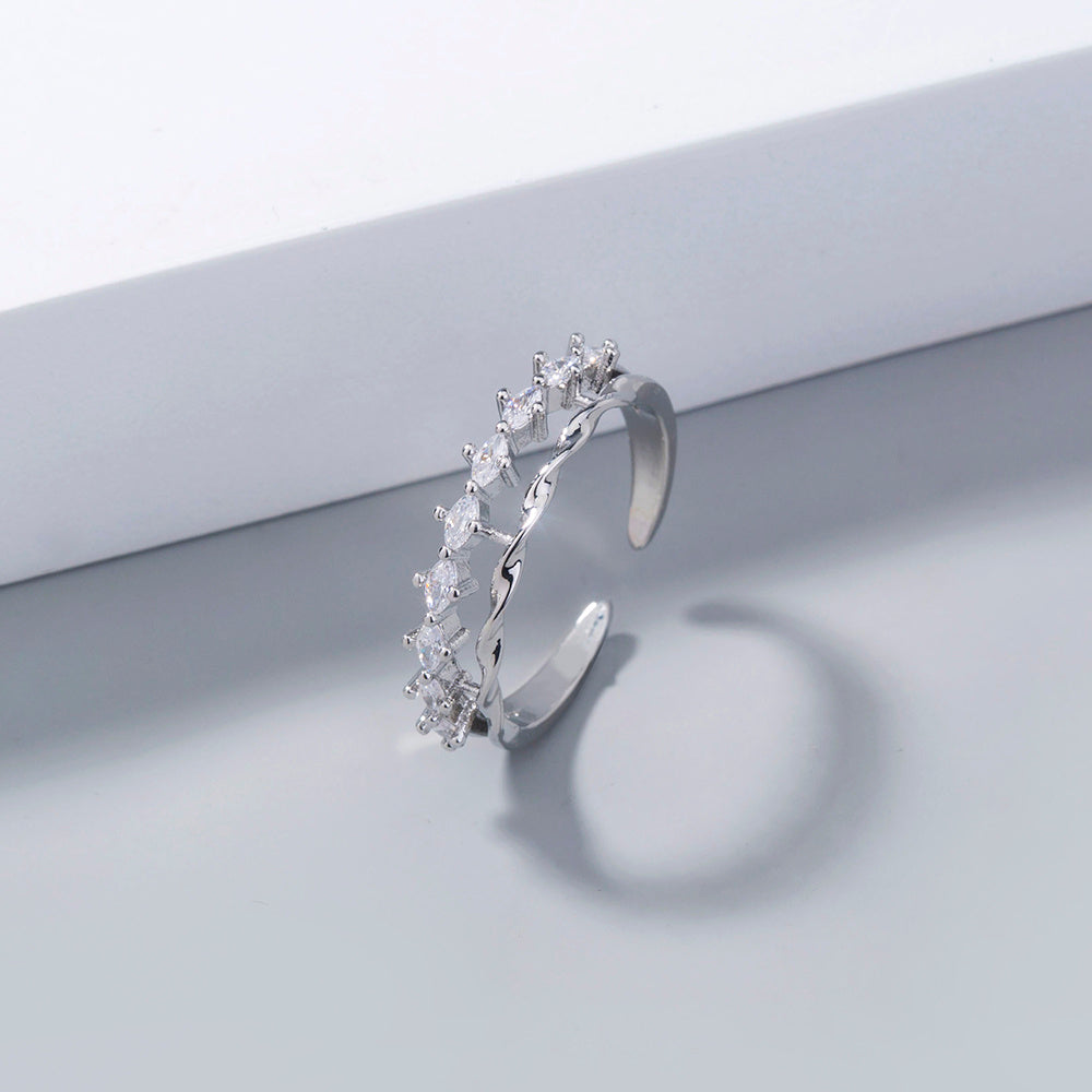 Electroplated Copper Brass Ring With Water Drop Zircon Adjustable Band European Inspired Elegant Fashion Jewelry