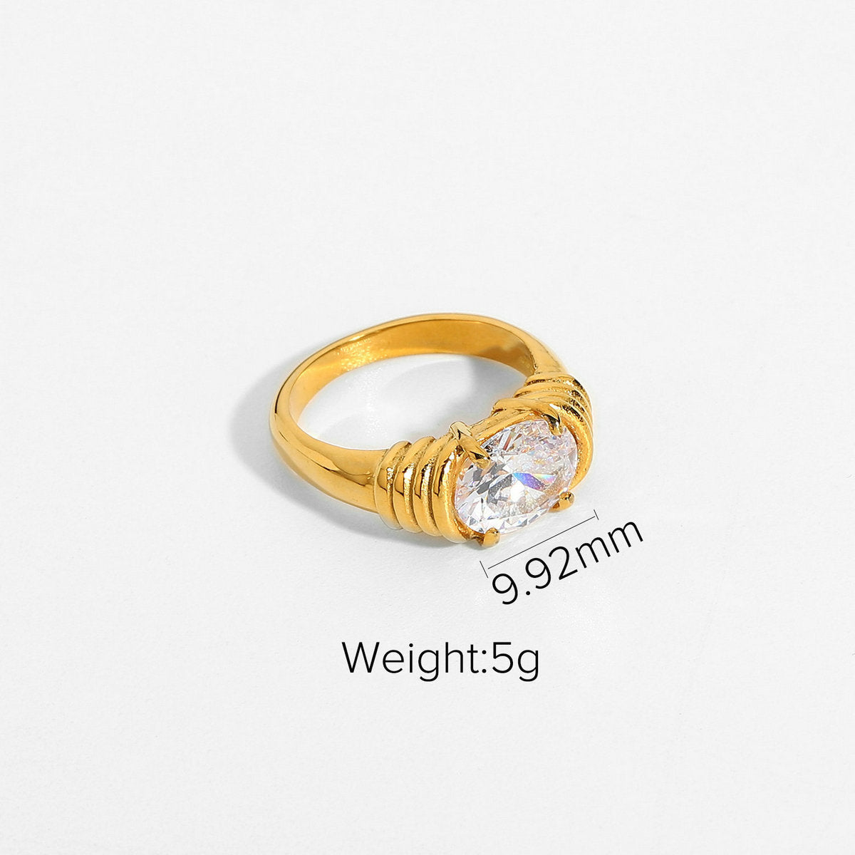 Stainless Steel Zircon Ring 18K Gold Plated Band Elegant Jewelry Gift For Her Statement Ring Anniversary Piece