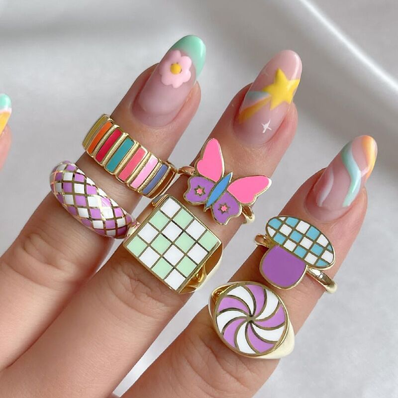 Pearl Ring Set for Women Geometric Alloy Rings Elegant Three Piece Jewelry for Women Pearl Jewelry With Charms