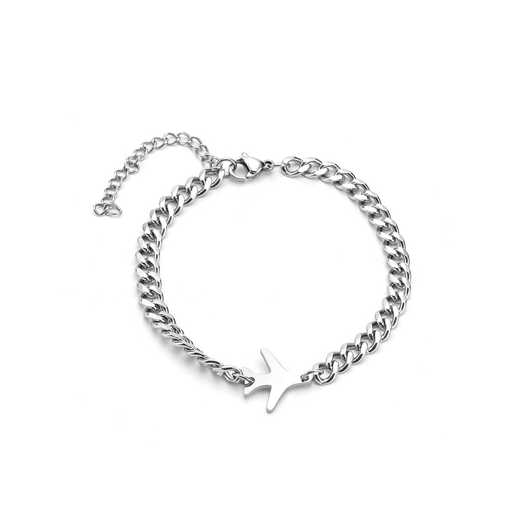 Couple Bracelet Stainless Steel Cuban Chain Airplane Pendant Matching Bracelets His And Hers Geometric Jewelry
