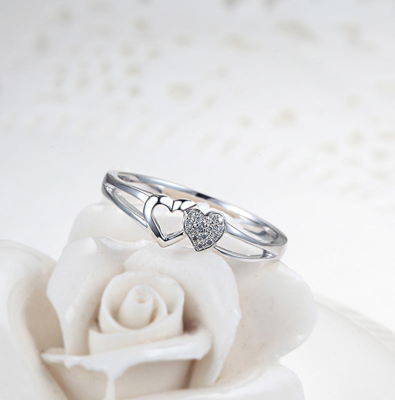 Unisex Heart Rings Adjustable Opening With Rhinestones Zircon Copper Plated Geometric Design For Women And Men