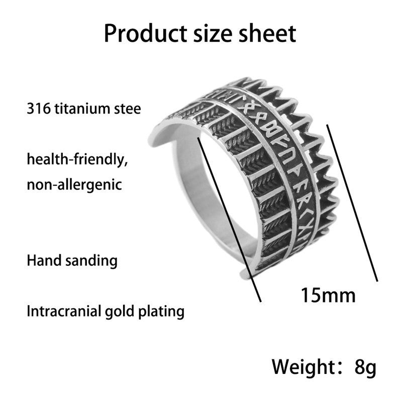 Titanium Steel Viking Warrior Ring Vintage Mens Punk Jewelry Geometric Retro Silver Tone Hand Crafted Enduring