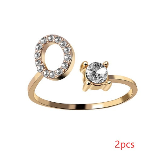 Womens Initial Letter Ring Adjustable Vintage Jewelry Zircon Accents Alloy Rhinestone Ring Perfect For Gifting