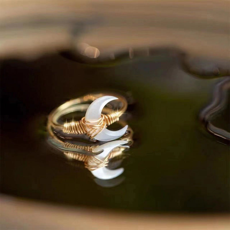 Women's 925 Sterling Silver Moon Ring Adjustable Geometric Gold Plated Fashion Statement Jewelry Everyday Wear