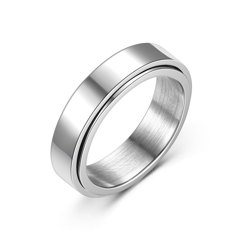 Unisex Rotating Titanium Steel Ring Simple Band Geometric Design Polished Stamped 6mm Wide 2mm Thick Ring For